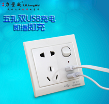 力量威 五孔插座帶雙USB墻壁插座面板 開關(guān)插座面板 USB充電插座